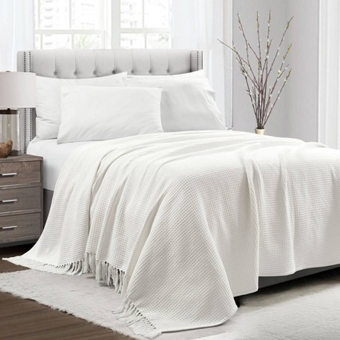 Full Queen Waffle Cotton Knit Throw Blanket White - Lush Décor : Target