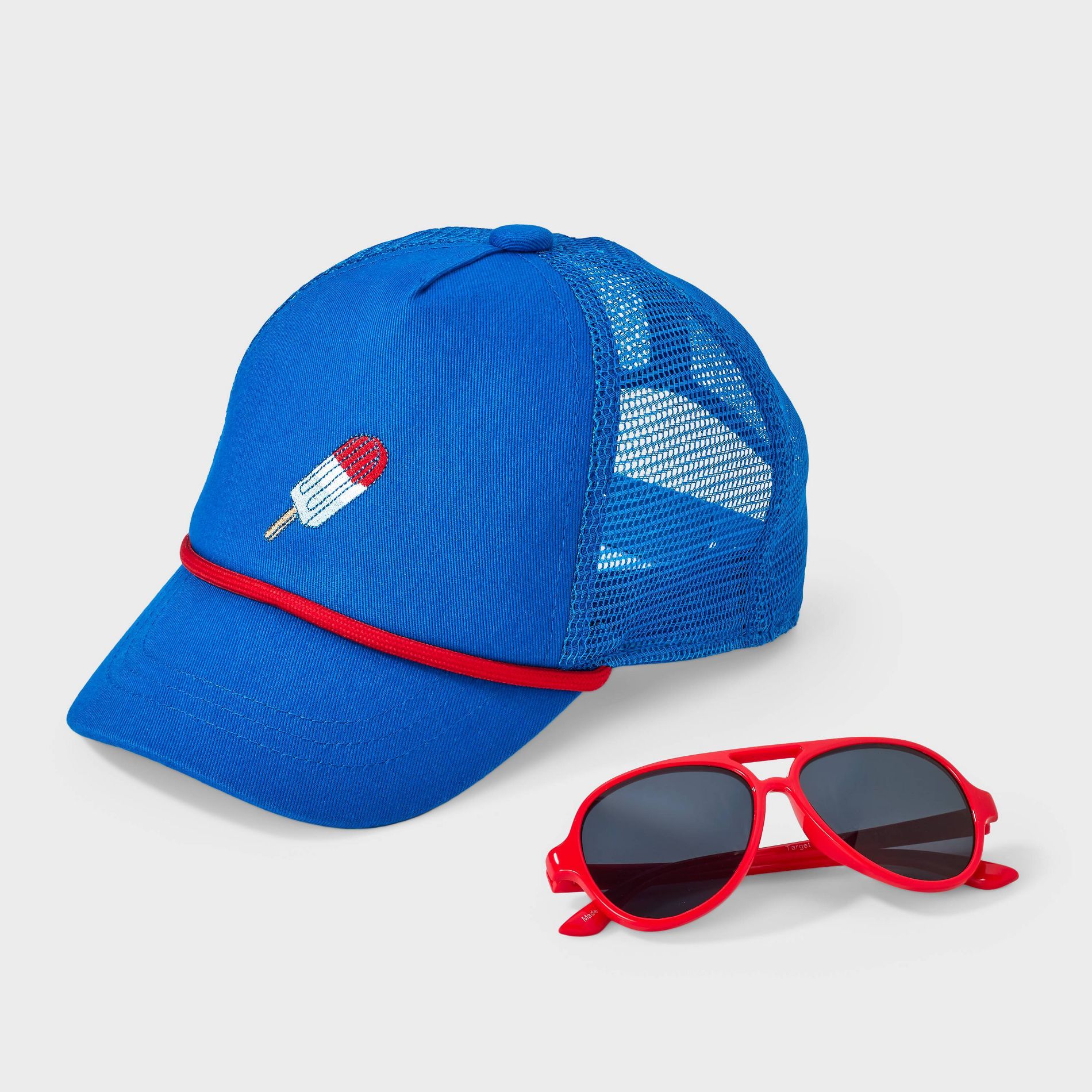 Toddler Sunglasses with Popsicle Trucker Hat Set - Cat & Jack™ Blue/Red