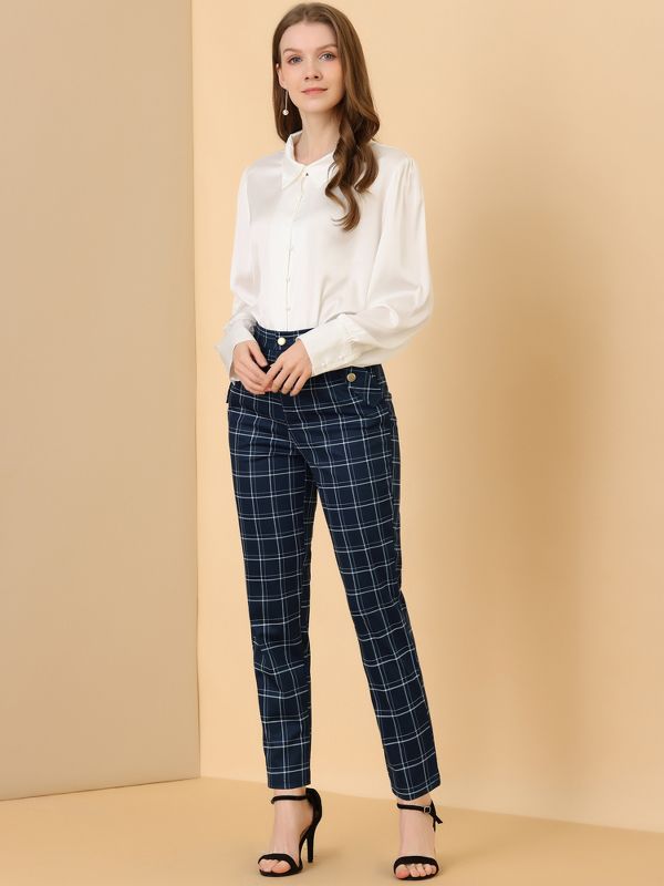 Allegra K Womens Vintage Tartan Plaid Pants Elastic Waist Straight Long Trousers Dark Blue X-large : Target Allegra K Womens... 