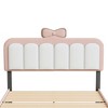 Twin size Velvet Princess Bed With Bow-Knot Headboard,Twin Size Platform Bed with Headboard and Footboard White+Pink - 4 of 4