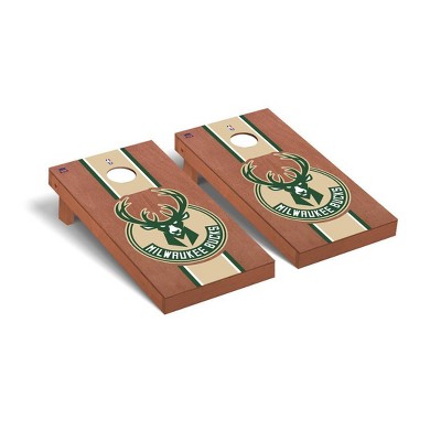 NBA Milwaukee Bucks Premium Cornhole Board Rosewood Stained Stripe Version