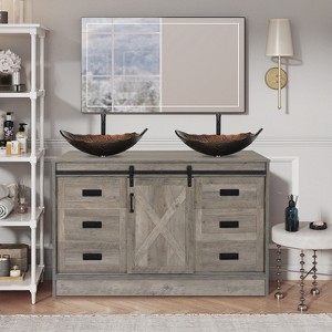 ELECWISH Bathroom Vanities, 48'' Barn Door Farmhouse Bathroom Vanity Cabinet with 6 Drawers, Standing Bathroom Vanity Set - 1 of 4