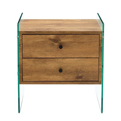 NicBex Modern Nightstand with 2 Drawers and Transparent Tempered Glass Sides for Bedroom and Living Room