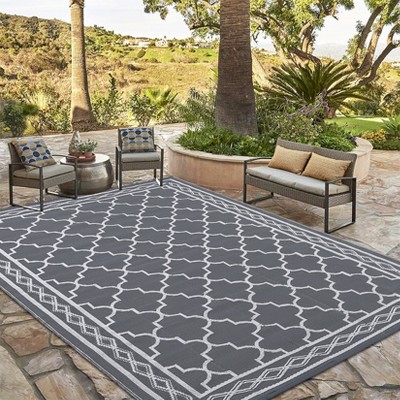 Reversible Rug, Waterproof Geometric Mat for Patio, Deck & Picnics