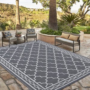 Reversible Rug, Waterproof Geometric Mat for Patio, Deck & Picnics - 1 of 4