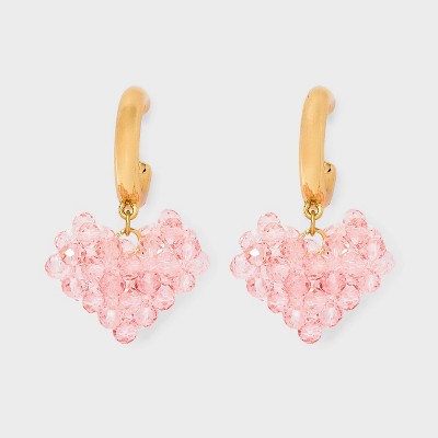 Valentine's Day Glass Heart Hoop Earrings - Wild Fable™ Gold/Pink