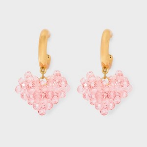 Valentine's Day Glass Heart Hoop Earrings - Wild Fable™ Gold/Pink: Nickel-Free Metal, Post Closure, 1.5" Length - 1 of 3