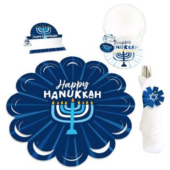 Big Dot of Happiness Hanukkah Menorah - Chanukah Holiday Party Paper Charger and Table Decorations - Chargerific Kit - Place Setting for 8