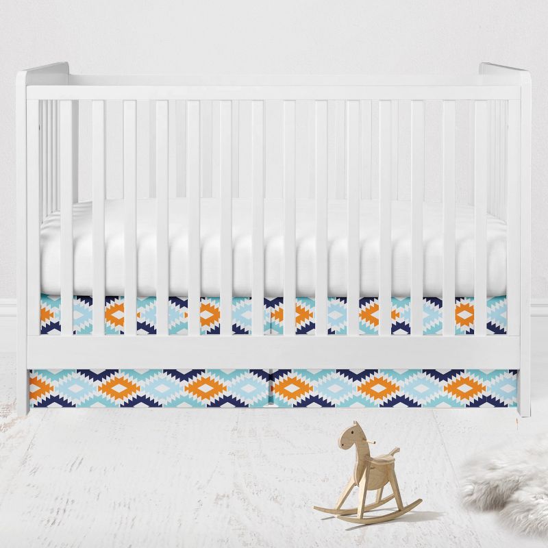 Bacati - Liam Aztec Print Kilim Aqua/Orange/Navy Crib/Toddler Bed Skirt, 1 of 4