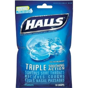 Halls Menthol Cough Suppressant Drops Ice Peppermint 30 Ct Bag - 1 of 4