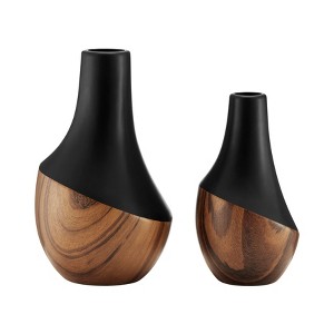 Milo Kalbas 2 Piece Gourd Modern Two Tone Tabletop Vase Set - Black and Walnut - 1 of 4