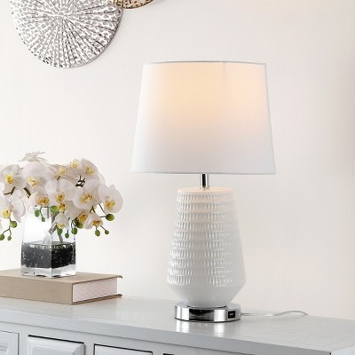 Stark White Textured Ceramic Table Lamp with Empire Shade