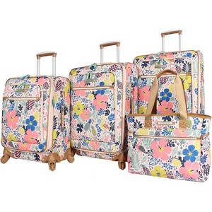Lily Bloom Trop Pineapple 4 Piece Softside Luggage Suitcase Set (Carry On, Midsize, Checked, Tote Bag) - 1 of 1