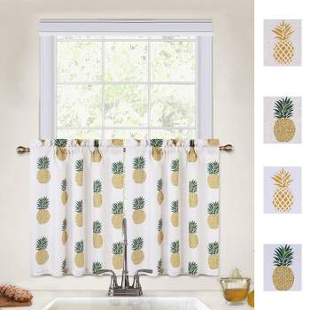Trinity Pineapple Print Linen Blend Small Half Window Curtains for Kitchen Bathroom Cafe