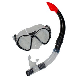 Pool Central 2pc Zray Teen/Young Adult Scuba Mask with Snorkel Dive Set - Medium/Large - Black/Red - 1 of 4