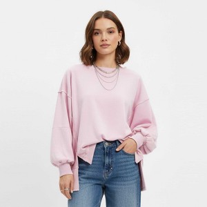 Women's Slouchy Crewneck Sweatshirt - Stretch Polyester Blend with Side Slit Details Cherie Code - 1 of 4