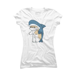 Junior's Design By Humans cat shark By Mob0 T-Shirt - 1 of 3