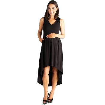 24seven Comfort Apparel Sleeveless Fit N Flare High Low Maternity Dress