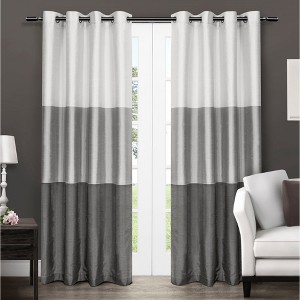 Exclusive Home Chateau Striped Faux Silk Grommet Top Curtain Panel Pair, 54"x96", Black Pearl - 1 of 3