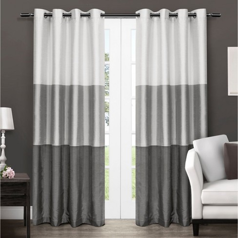 Exclusive Home Chateau Striped Faux Silk Grommet Top Curtain Panel Pair, 54"x96", Black Pearl - image 1 of 3