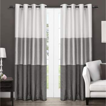 Exclusive Home Chateau Striped Faux Silk Grommet Top Curtain Panel Pair, 54"x96", Black Pearl