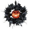 ATC Black Floral Wreath with Light-Up Pumpkin Halloween Decoration - 2 of 2