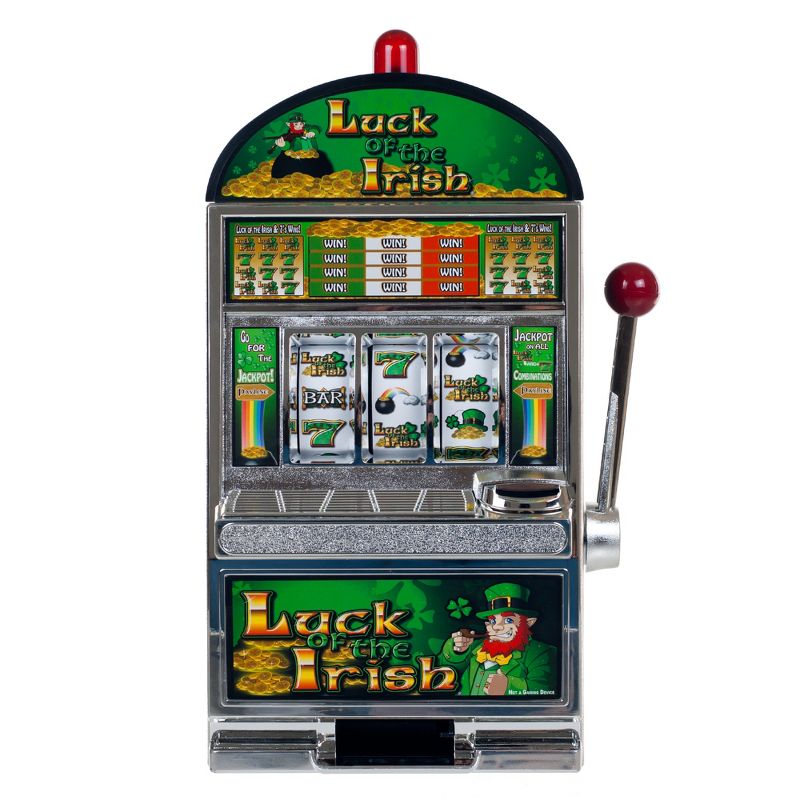 Trademark Poker Luck of the Irish Slot Machine Bank- Slots with Chrome Bevel and Tray, Spinning Reels, and Flashing Light, 1 of 3