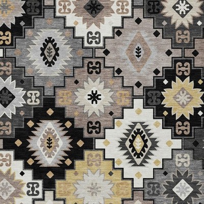 HomeRoots 3' X 5' Black Wheat And Gray Southwestern Washable Indoor Outdoor Area Rug