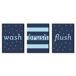 Big Dot of Happiness Boy - Blue and Navy - Kids Bathroom Rules Wall Art - 7.5 x 10 inches - Set of 3 Signs - Wash, Brush, Flush - 1 of 4