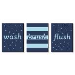 Big Dot of Happiness Boy - Blue and Navy - Kids Bathroom Rules Wall Art - 7.5 x 10 inches - Set of 3 Signs - Wash, Brush, Flush
