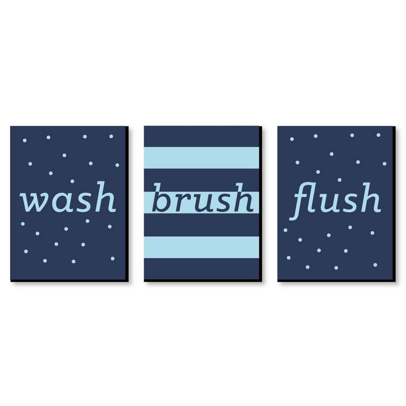 Big Dot of Happiness Boy - Blue and Navy - Kids Bathroom Rules Wall Art - 7.5 x 10 inches - Set of 3 Signs - Wash, Brush, Flush, 1 of 8