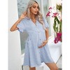 Womens Maternity Dress V Neck Lantern Sleeve Jacquard Dot Pocket Babydoll Baby Shower Dress - 2 of 4