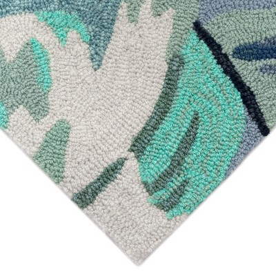 Hand-Tufted Blue and Aqua Palm Leaf Wool Area Rug