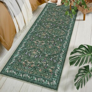 Washable Folding Floral Print Area Rug with Non-Slip Backing for Living Room or Bedroom - 1 of 4