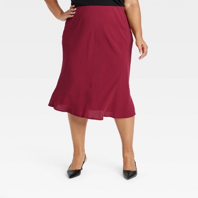 Women's Midi Side Slit A-Line Skirt - Ava & Viv™ Burgundy XXL