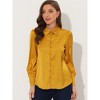 INSPIRE CHIC Women's Puff Long Sleeve Point Collar Vintage Button Work Satin Shirt - 2 of 4