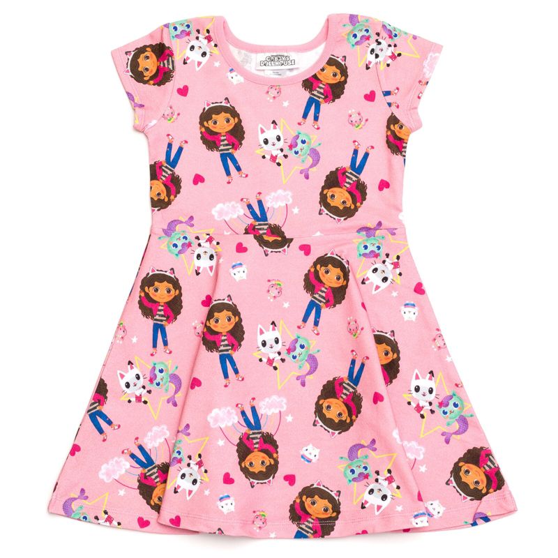 Dreamworks Gabby's Dollhouse Pandy Paws Cakey Cat MerCat Girls French Terry Skater Dress Little Kid to Big Kid, 1 of 6