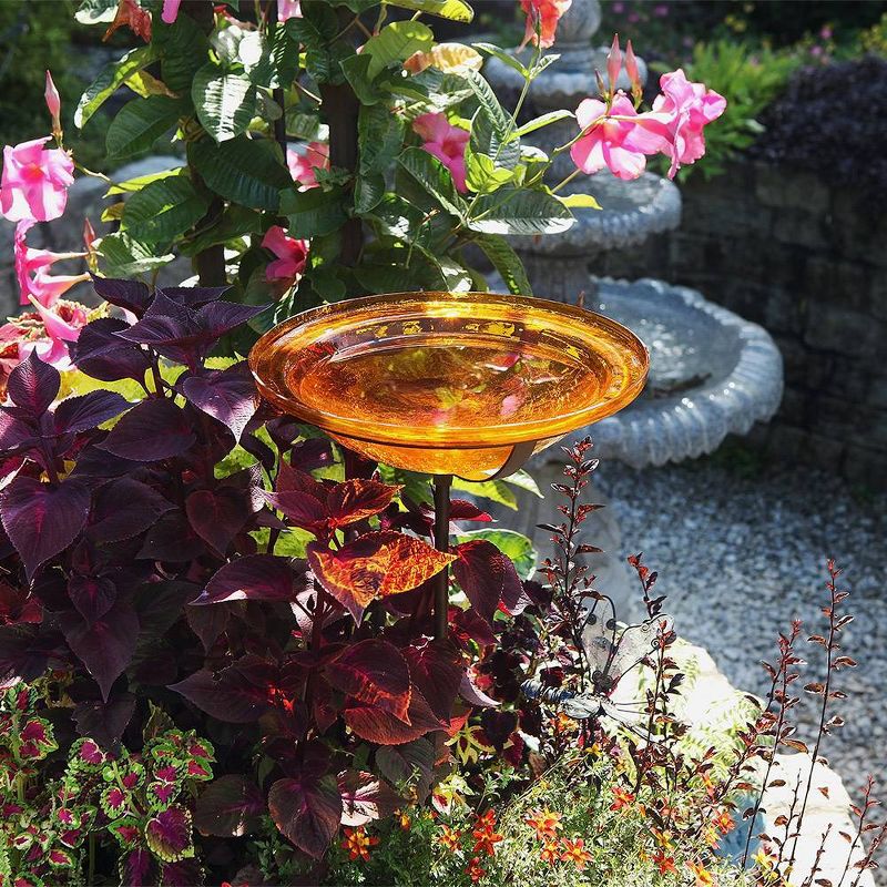 3&#34; Crackle Glass Birdbath Bowl with Stake Mandarin Orange - ACHLA Designs, 5 of 6