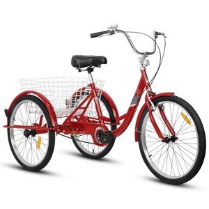 VisioGear Adult Tricycles, 1 Speed Adult Trikes 3 Wheel Bikes, Bicycles Cruise Trike with Shopping Basket, Red, 42.92"*10.63"*25.99" - 1 of 4