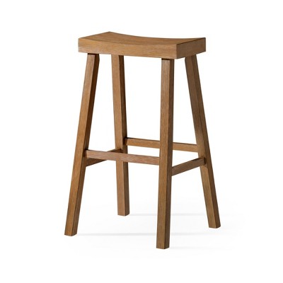 HomeRoots 31" Natural Solid Wood Backless Bar Height Bar Chair