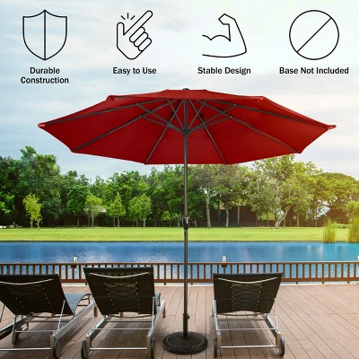 9-Foot Red Polyester Outdoor Umbrella with Easy Crank