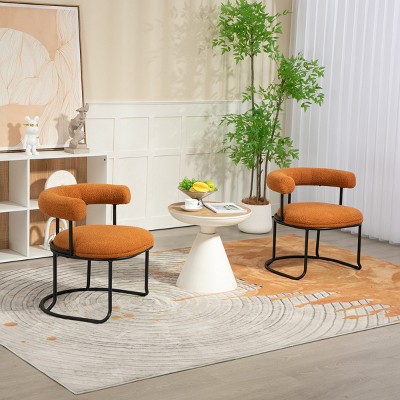 Modern Boucle Curved Backrest Chair Set of 2,Round Upholstered Living Room Chairs,Armless Chairs,Dining Chairs Modern-Cuddlewood