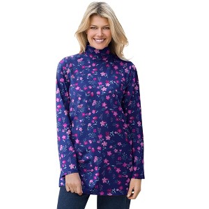 Woman Within Plus Size Mockneck Long-Sleeve Tunic - 1 of 4