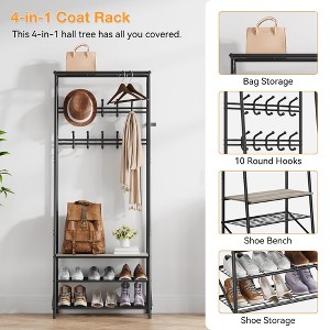 Hall Tree with 5 Hooks & Shoe Bench, Steel Frame Entryway Organizer for Living Room, Bedroom - 1 of 4