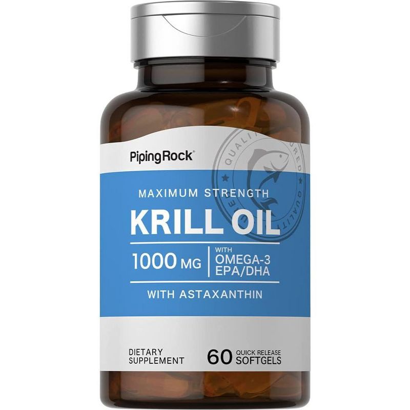 Piping Rock Krill Oil Supplement | 1000 mg | 60 Softgels, 1 of 2