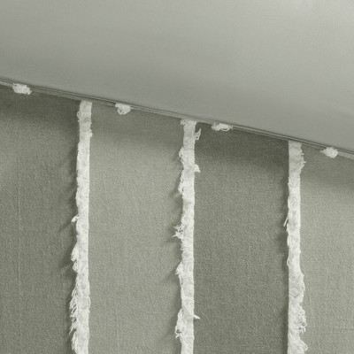 Sage Green Cotton Striped King Duvet Cover Set