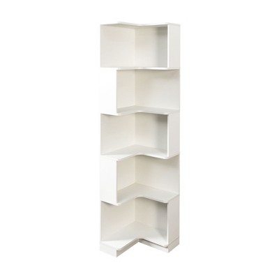 Vynxaria 5-Tier L-Shaped Corner Book Shelf  With Baffle/LED Lights, Freestanding Display Stand, 15mm Particle Board+3mm MDF, Melamine Finish