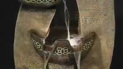 Beige and Brown Faux Stone Four Bowl Cascading Water Fountain with LED Light