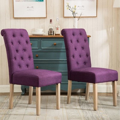 Purple Linen Upholstered Parsons Side Chair with Wood Legs