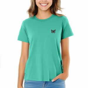 Dalix Butterfly Embroidered Cotton Relaxed Fit Short Sleeve Crewneck Tee Shirt Women - 1 of 4